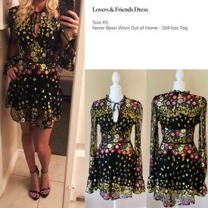 Lovers & Friends Floral Size XS Embroidered and Beaded Black Dress